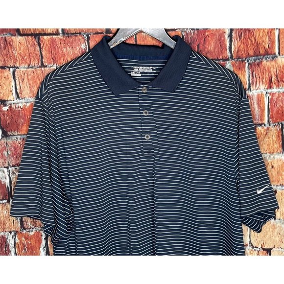 Nike Golf Tour Performance Dri-Fit Men’s Navy Blue White Striped XXL Polo Shirt - Picture 1 of 4